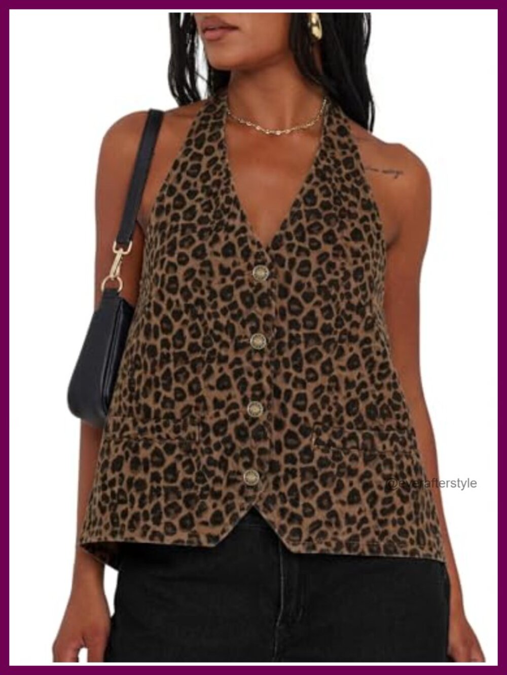 Cotton Denim Vest Halter Sleeveless Open Back Waistcoat